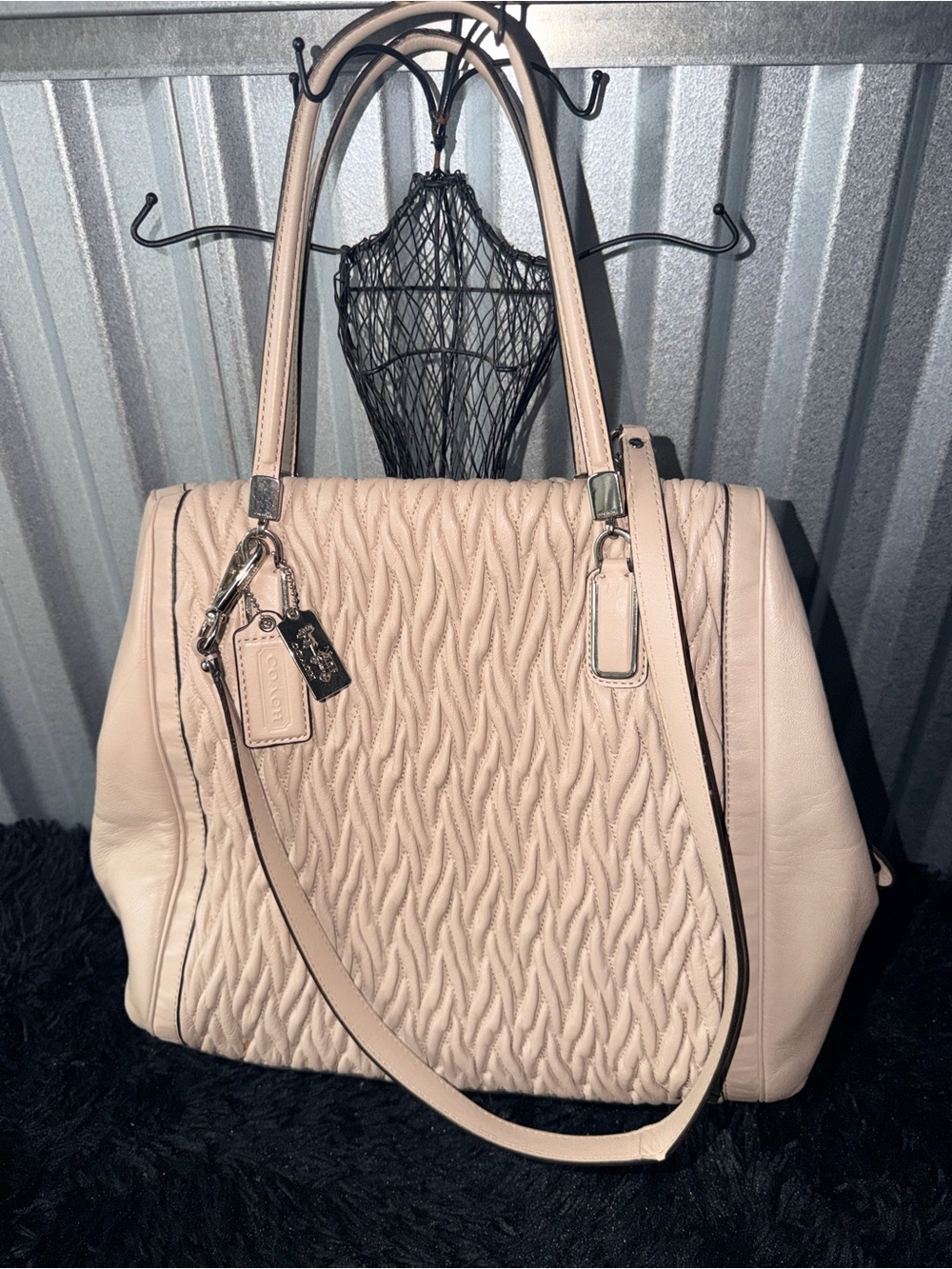 Coach Madison Satchel Quilted Pebbled Leather Tote — Blush Pink/Creamish